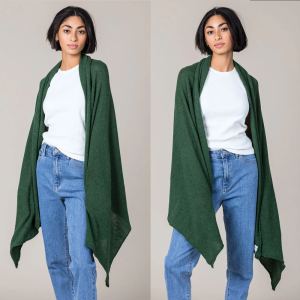 Cashmere Raw Edge Travel Wrap in Serpentine Green