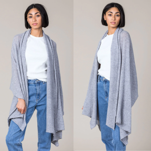 Cashmere Raw Edge Travel Wrap in Felt Grey