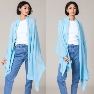 Cashmere Raw Edge Travel Wrap in Paradise Blue