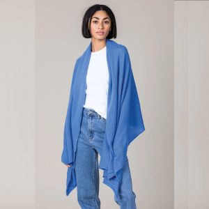 Cashmere Raw Edge Travel Wrap in Isfahan Blue