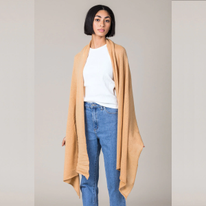 Cashmere Raw Edge Travel Wrap in Camel