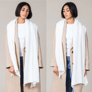 Cashmere Raw Edge Travel Wrap in Ice White